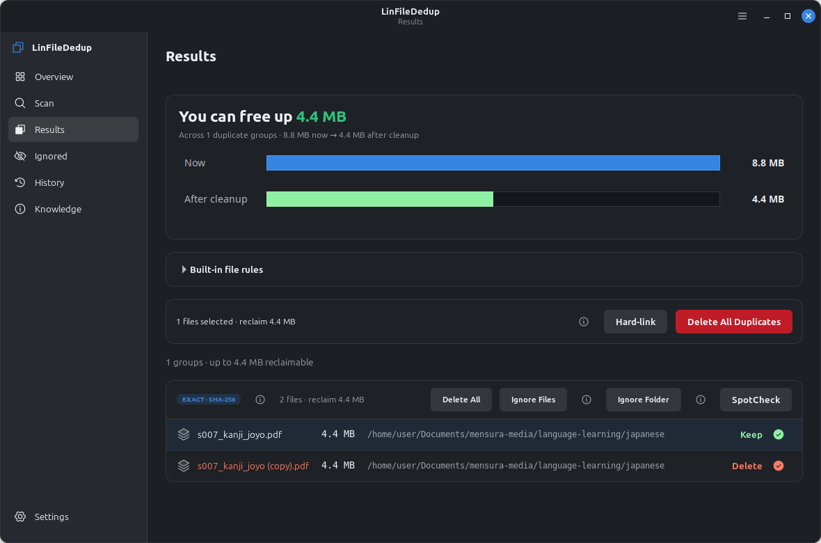 Linux Duplicate Finder screenshot