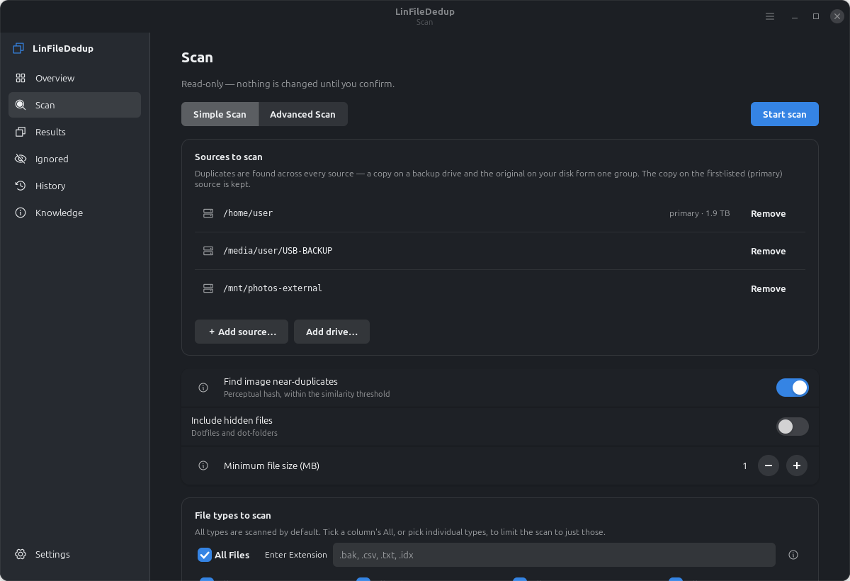 Linux Duplicate Finder screenshot