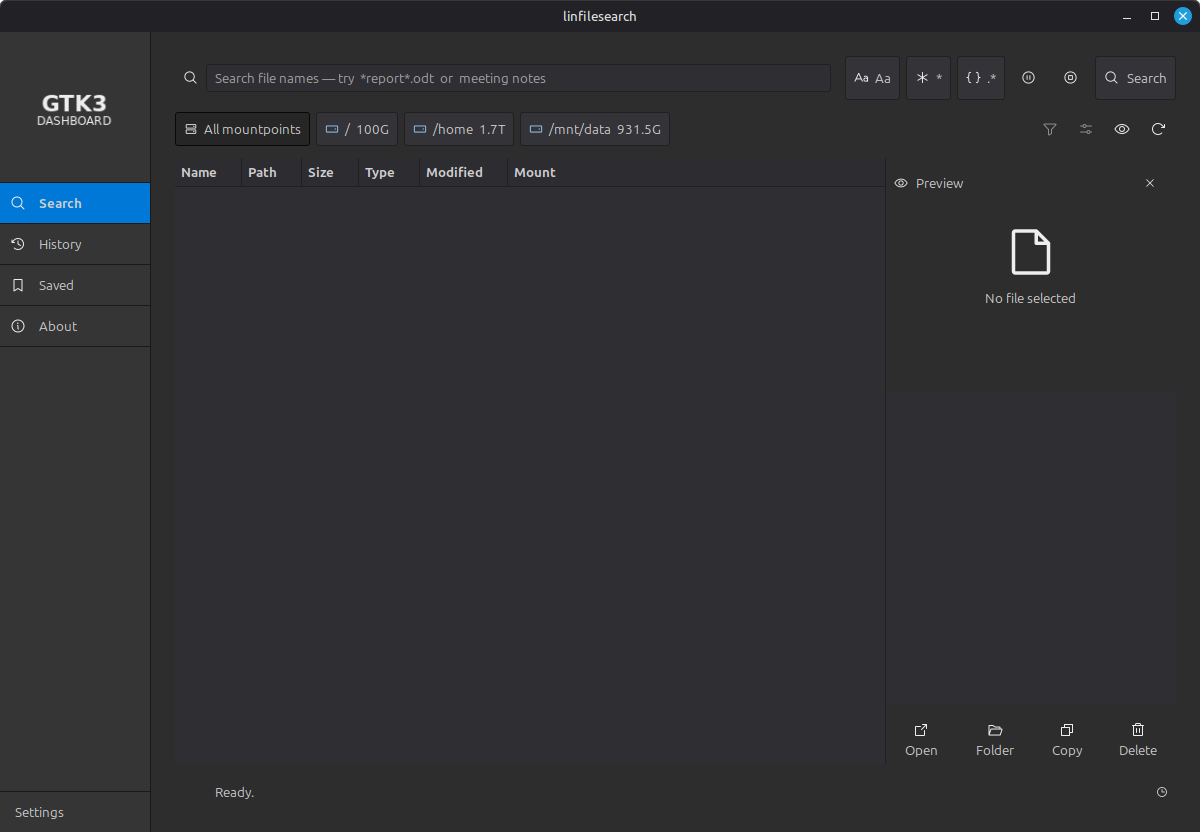 Linux File Search screenshot