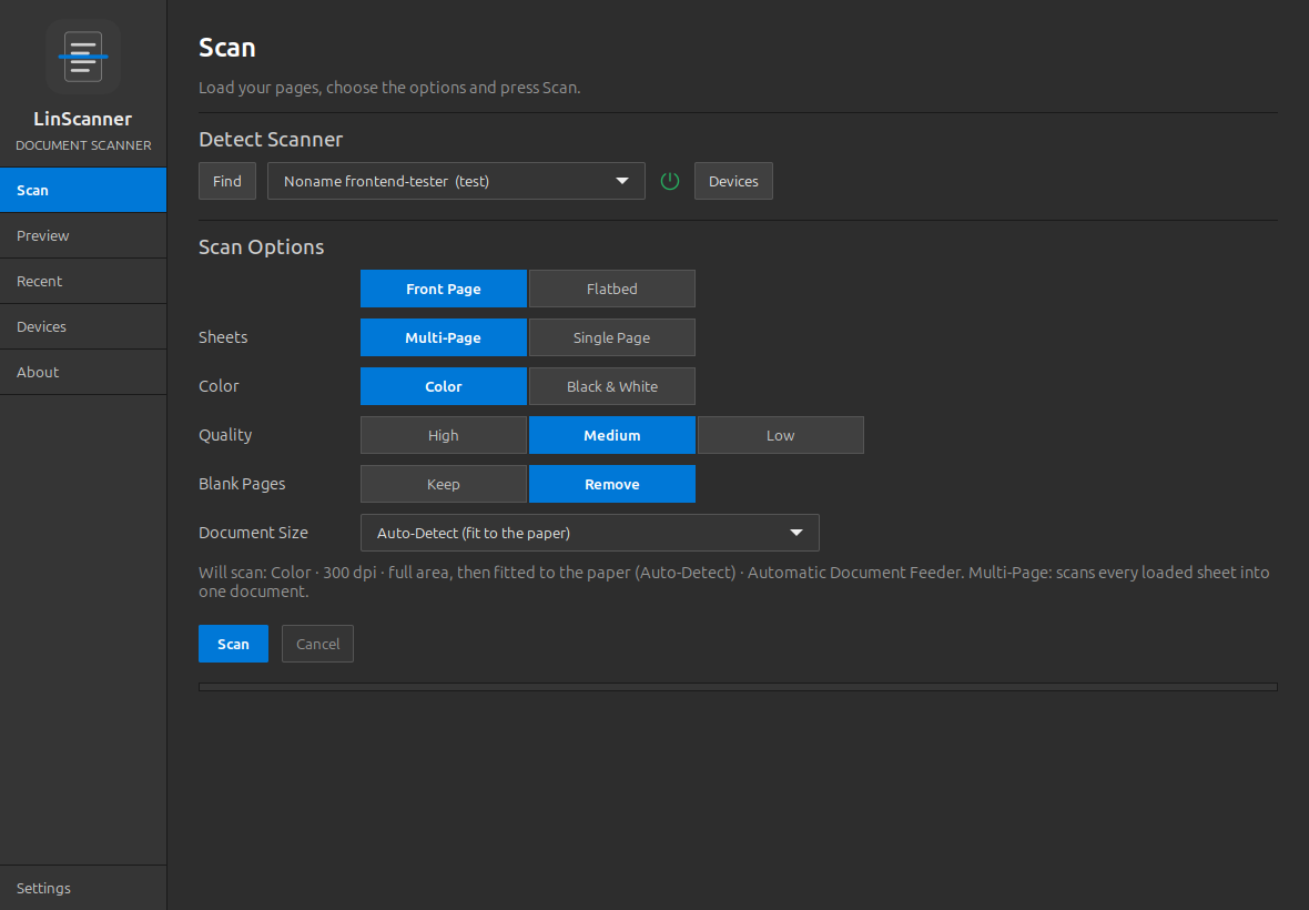 Linux Scanner Utility screenshot